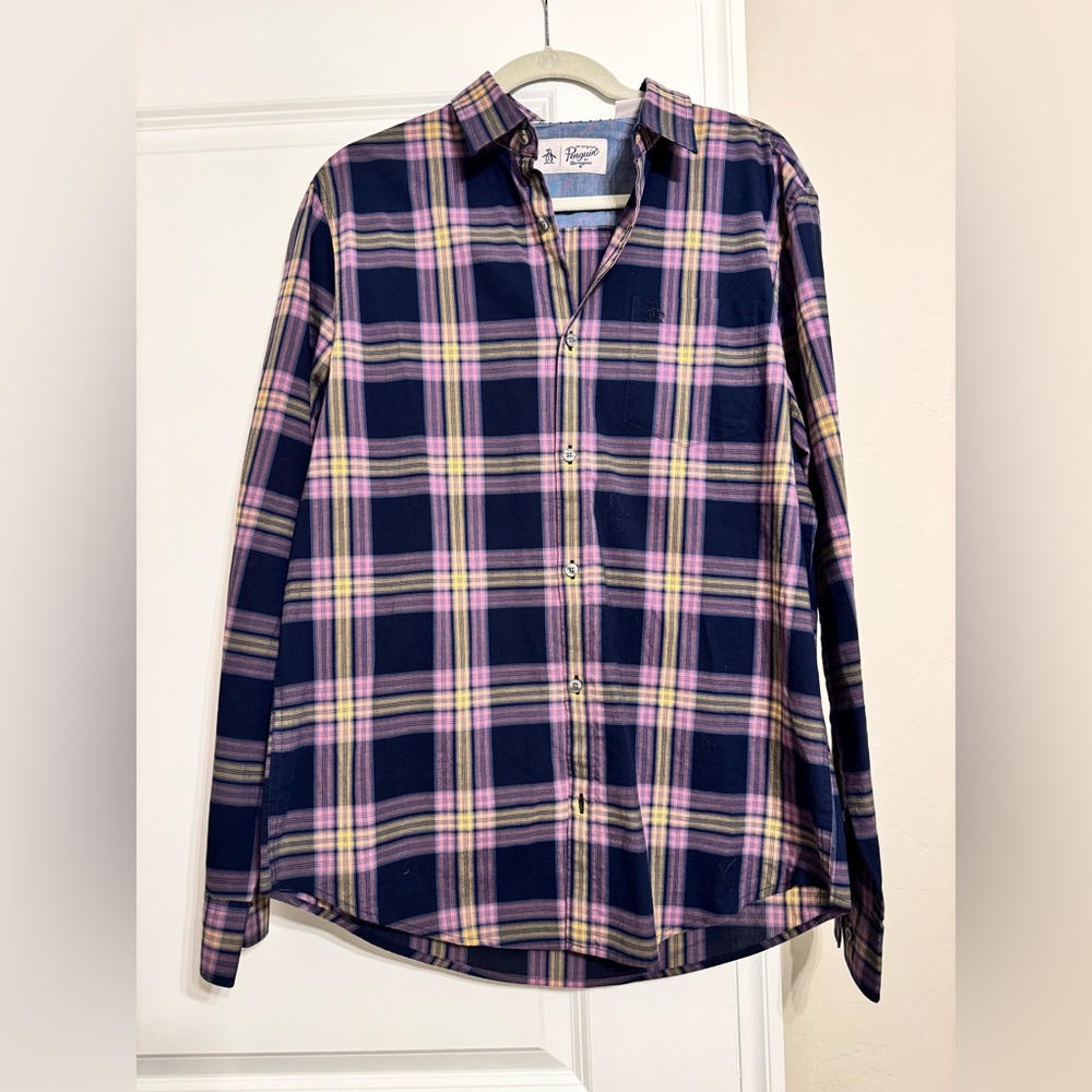 Original Penguin Navy and Pink Plaid Shirt
